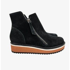 Matisse Jett Black Suede Platform Ankle Boots Size 7.5 Wedge Heels Zipper Bootie